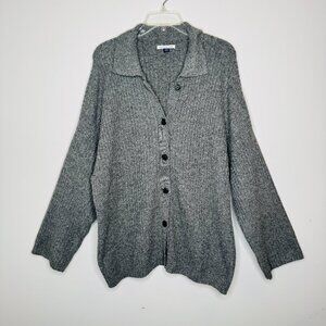 American Eagle Button Front Collared Cardigan Sweater Womens L Gray Knit Ribbed
